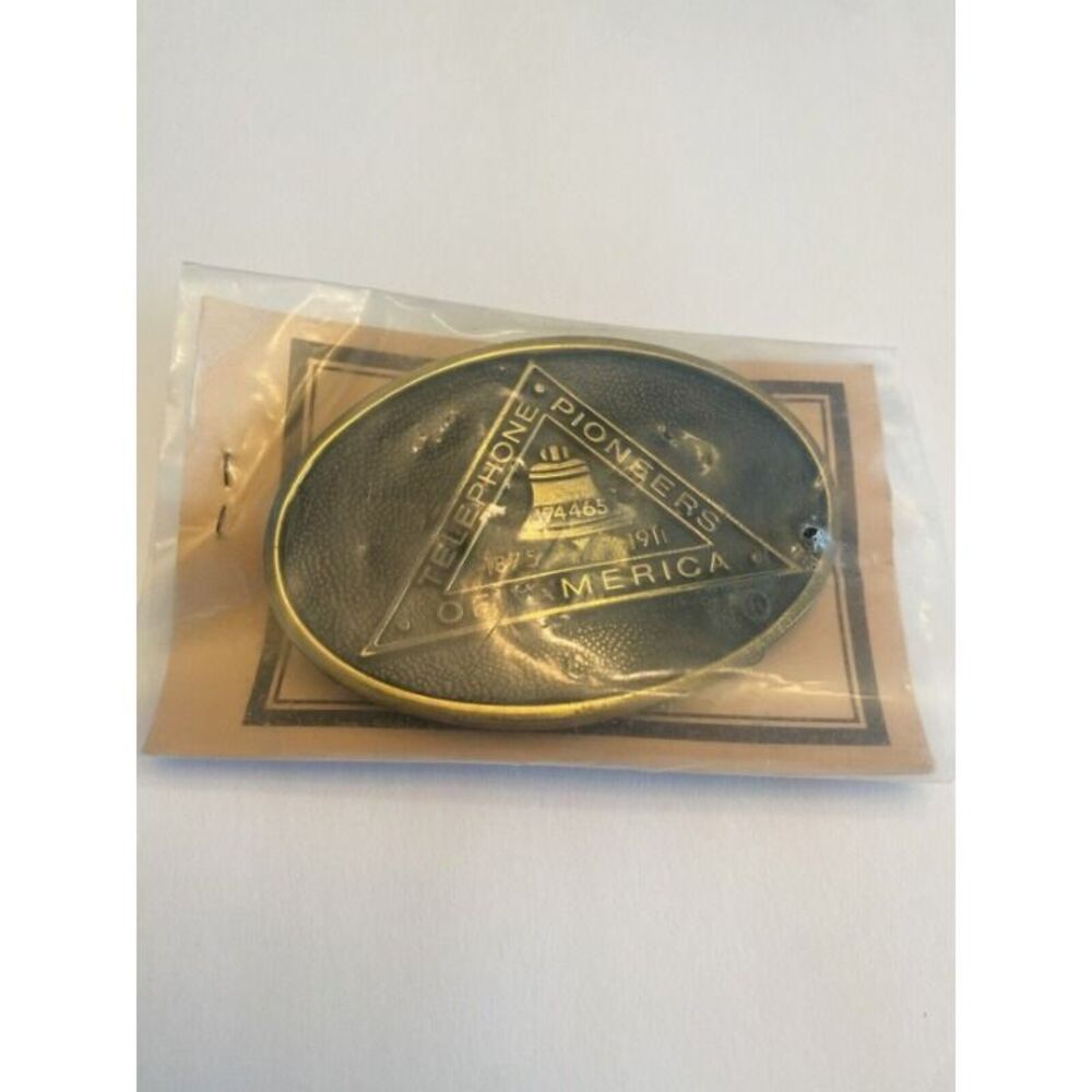 Vintage Telephone Pioneers of America 1978 Solid Brass USA Belt Buckle